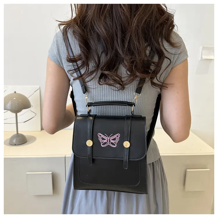 Dusen Kangaroo PU Backpack Regular Women's Black/White/Silver-3