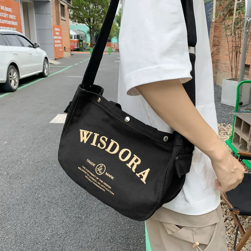 Dusen Kangaroo Canvas Handbag, Crossbody Bag Unisex White/Black/Khaki-5