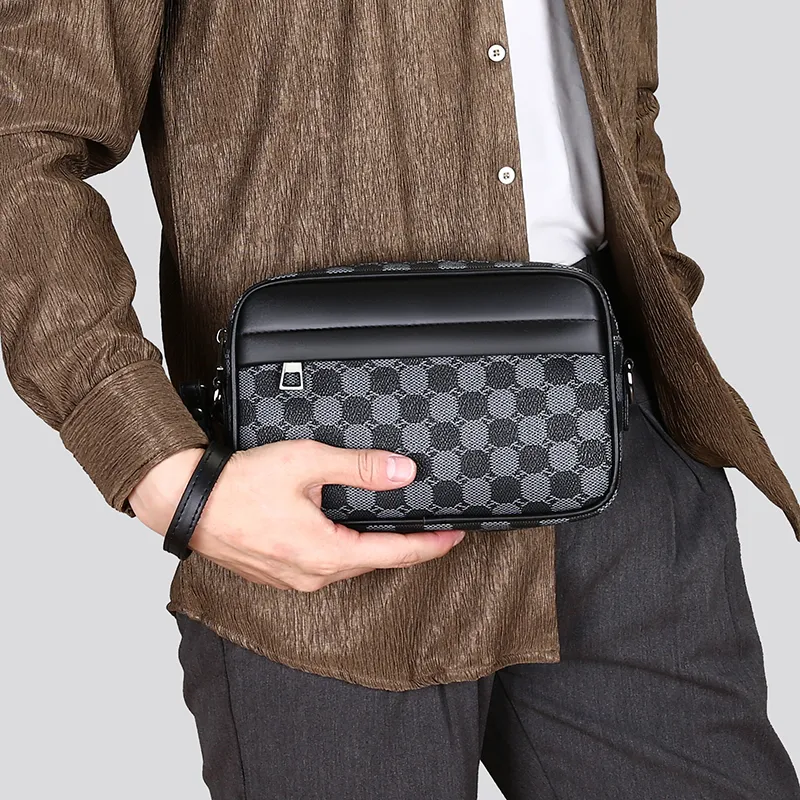 Dusen Kangaroo PU Shoulder Bag Regular Men's Black/Brown-9