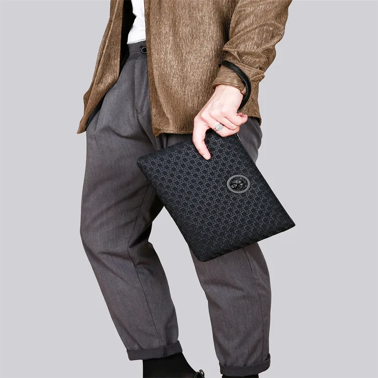 Dusen Kangaroo PU Clutch Men's Black-6