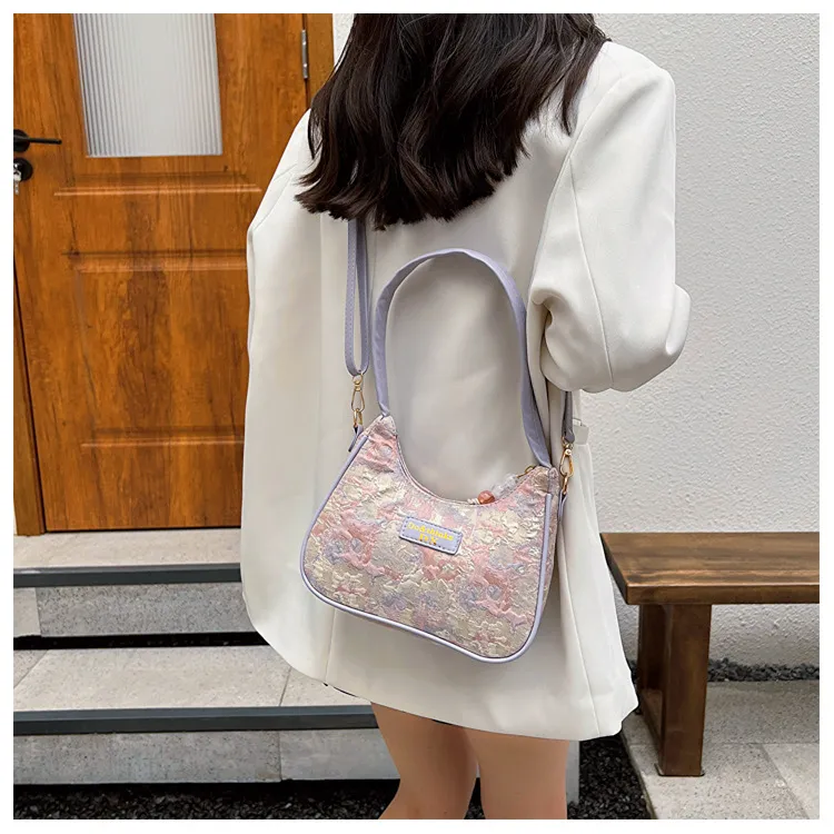 Dusen Kangaroo Canvas Crossbody Portable Dumpling Bag Shoulder Bag Trumpets Women's Blue/Purple/Pink-9