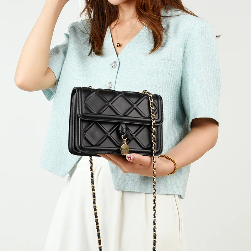 Dusen Kangaroo PU Shoulder Bag, Crossbody Bag Women's Black/White/Yellow-1