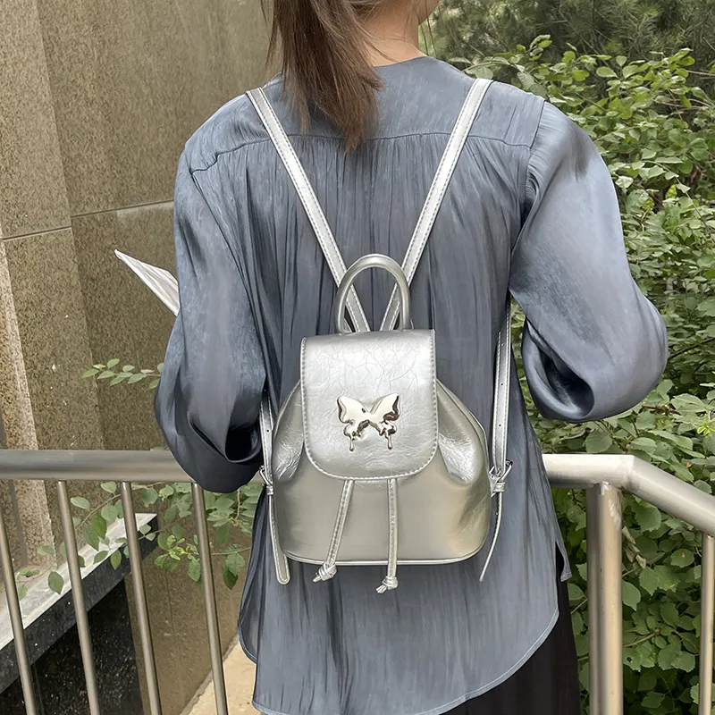 Dusen Kangaroo PU Backpack Women's Silver/Black/Gold/Ecru-1