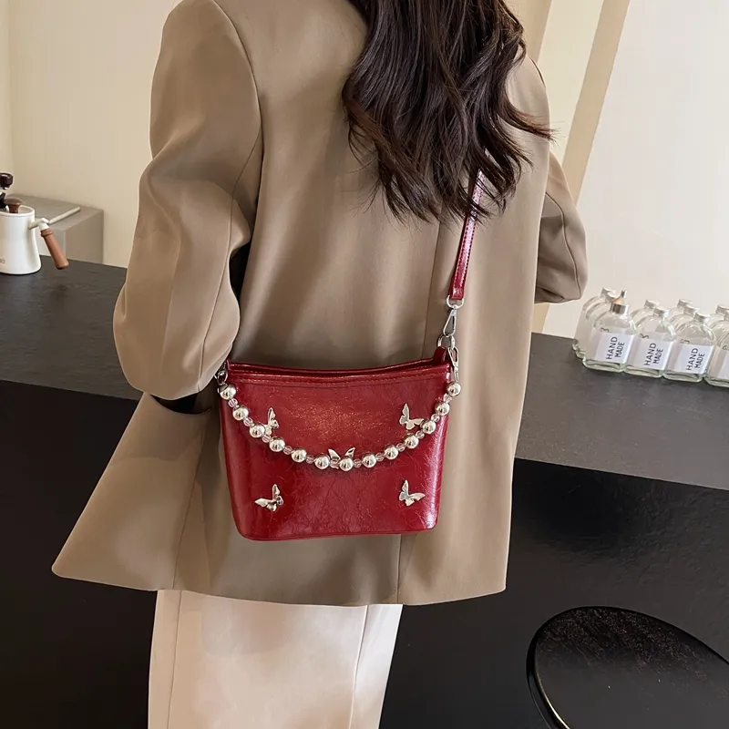 Dusen Kangaroo PU Shoulder Bag, Crossbody Bag, Handbag Unisex Ecru/Silver/Black/Burgundy-18