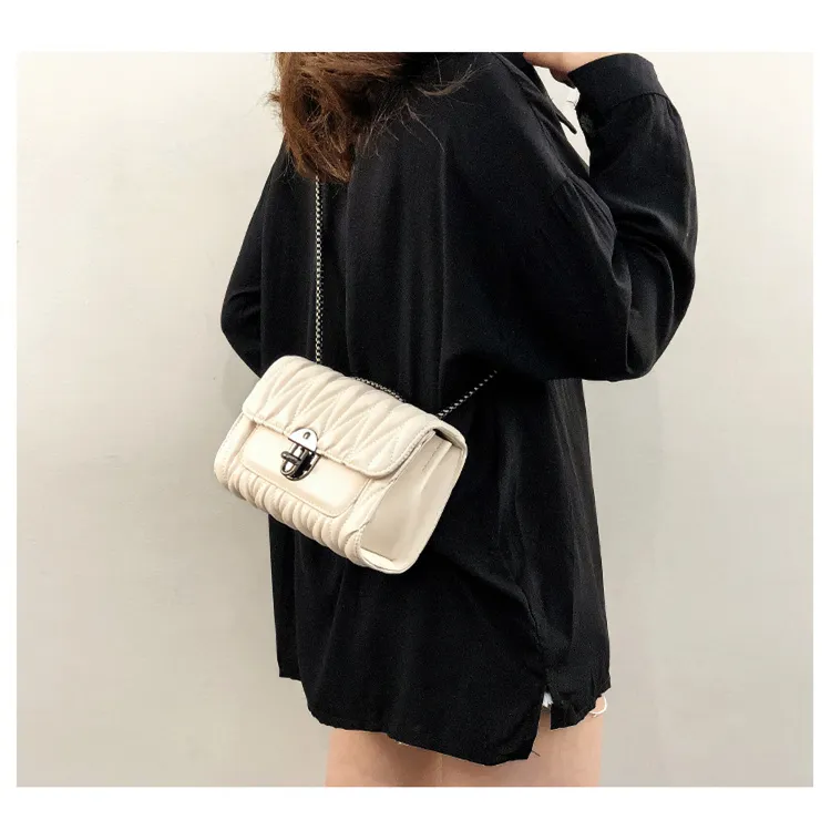 Dusen Kangaroo PU Crossbody Bag Small Size Women's Black/Ecru/Matcha Green-9