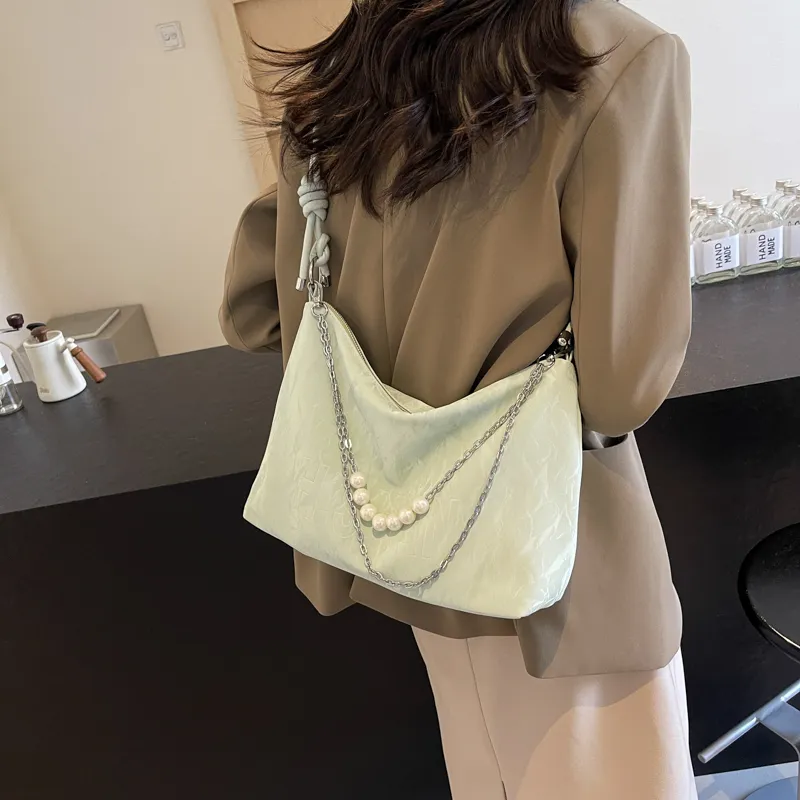 Dusen Kangaroo PU Tote Bag, Shoulder Bag Regular Women's Ecru/Silver/Black/Green-25