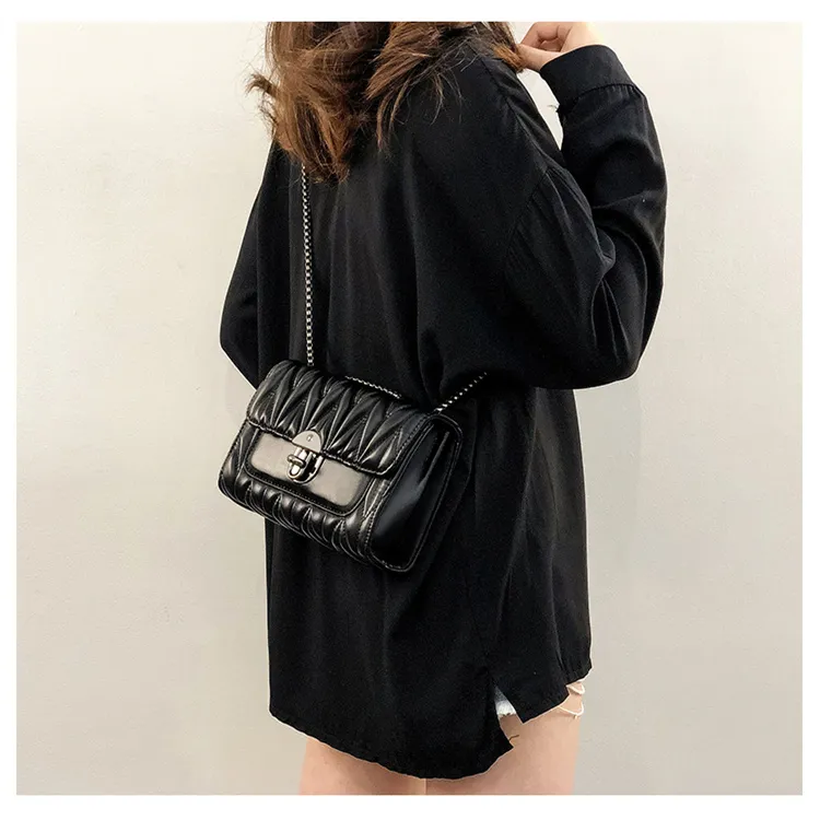 Dusen Kangaroo PU Crossbody Bag Small Size Women's Black/Ecru/Matcha Green-4