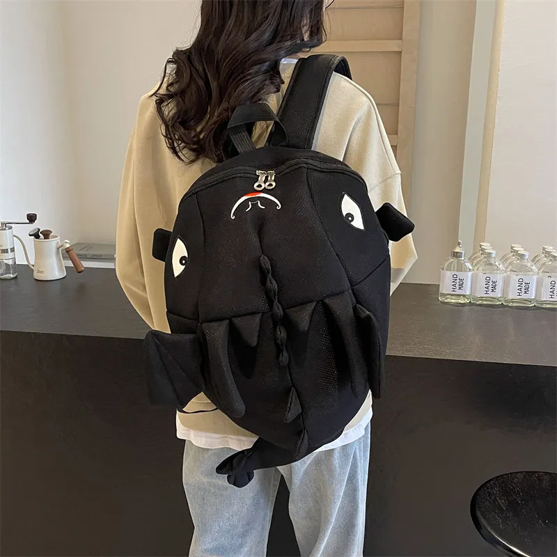 Dusen Kangaroo Nylon Fabric Backpack Regular Unisex Black/Gray/Rose Red/Neon Green/Blue-6