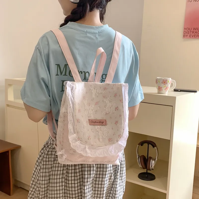 Dusen Kangaroo Composite Cloth Backpack Women's Cartoon Pink/Light Pink Floral/Light Blue Floral-5