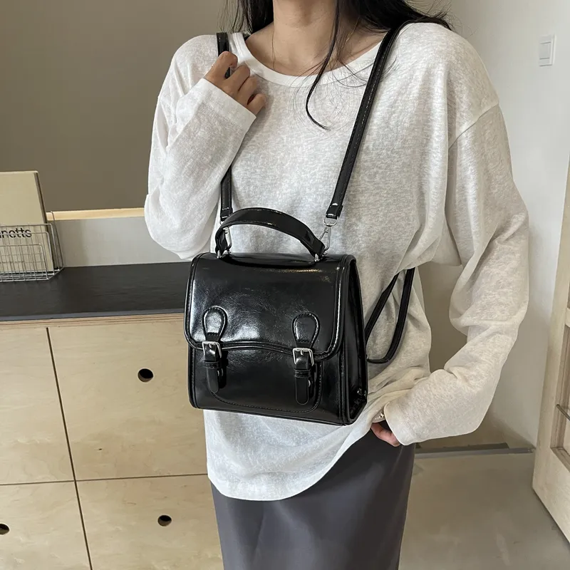 Dusen Kangaroo PU One Shoulder Portable Backpack Women's White/Silver/Burgundy/Black-15