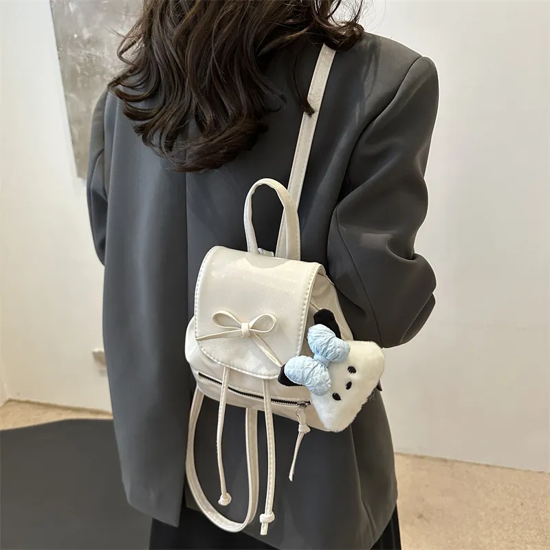 Dusen Kangaroo PU Backpack On The Shoulder Regular Women's Silver/White/Black/Red-8