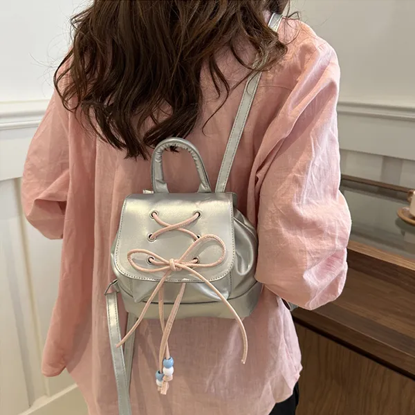 Dusen Kangaroo PU Backpack Regular Pink/Silver/Black/White-1