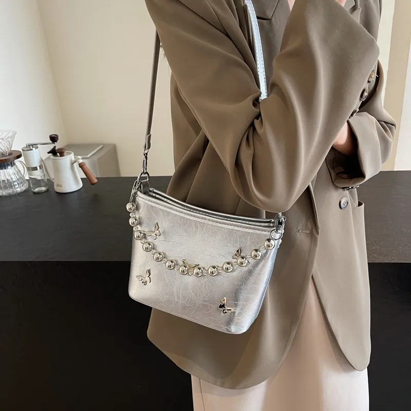 Dusen Kangaroo PU Shoulder Bag, Crossbody Bag, Handbag Unisex Ecru/Silver/Black/Burgundy-10