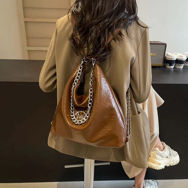 Dusen Kangaroo PU Shoulder Bag, Crossbody Bag Unisex Ecru/Silver/Black/Brown-28