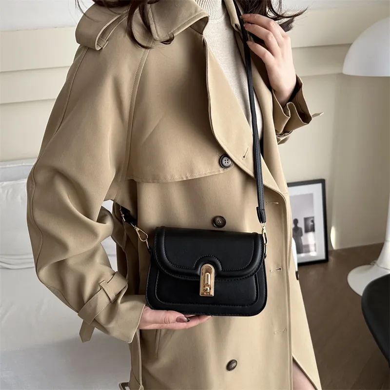 Dusen Kangaroo PU Small Square Bag, Crossbody Bag Regular Women's White/Black/Brown-10