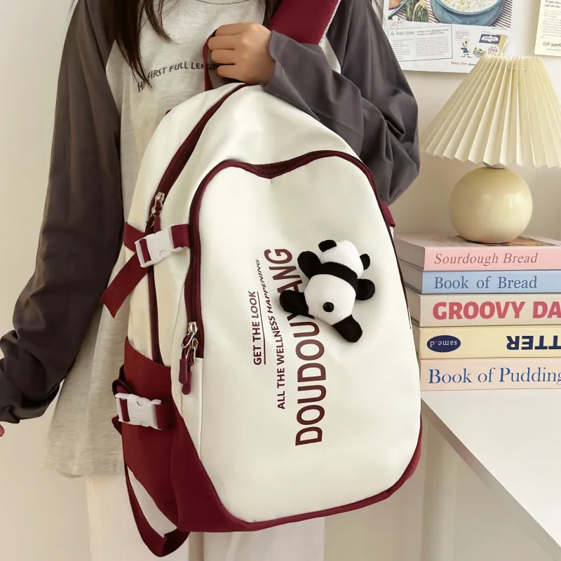 Dusen Kangaroo Nylon Backpack Unisex Black/Burgundy/Royal Blue-9