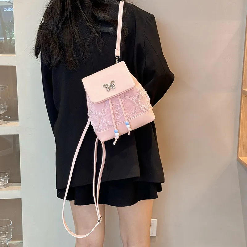 Dusen Kangaroo PU Small Backpack Regular Women's White Black Blue Pink-20