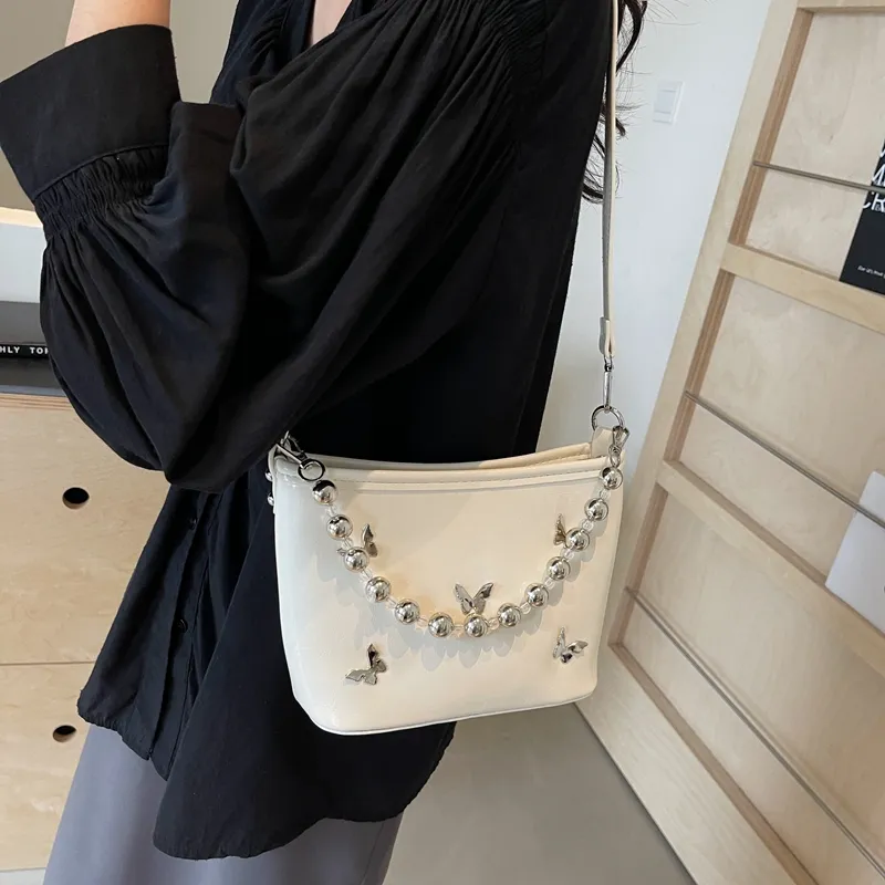 Dusen Kangaroo PU Shoulder Bag, Crossbody Bag, Handbag Unisex Ecru/Silver/Black/Burgundy-3
