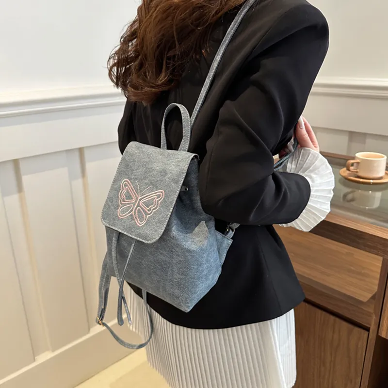 Dusen Kangaroo PU Backpack Women's Ecru/Silver/Blue/Brown-9