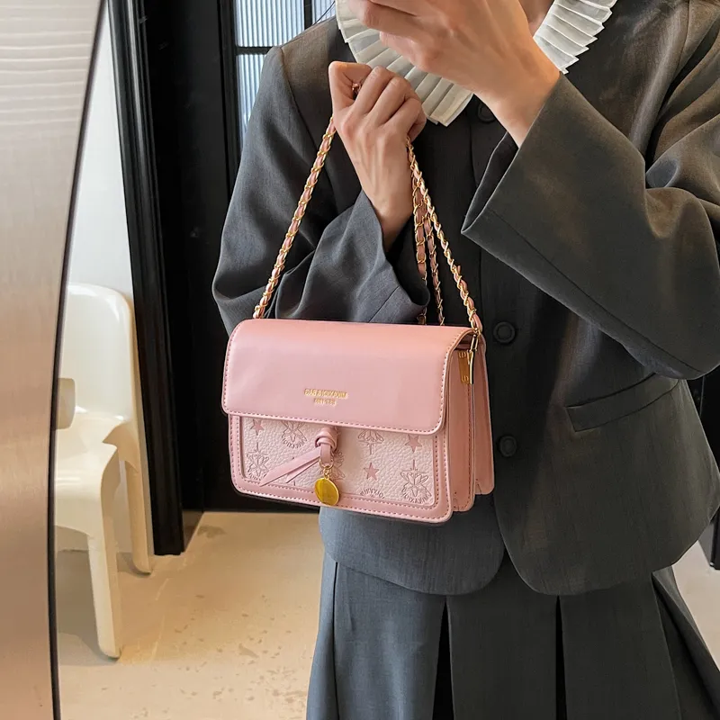 Dusen Kangaroo PU Crossbody Bag Women's Black/Ecru/Pink-19