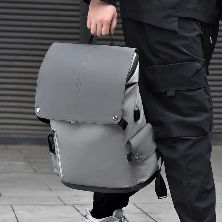Dusen Kangaroo Abrasion Resistant Material Backpack Unisex Black/Gray/Light Gray-2