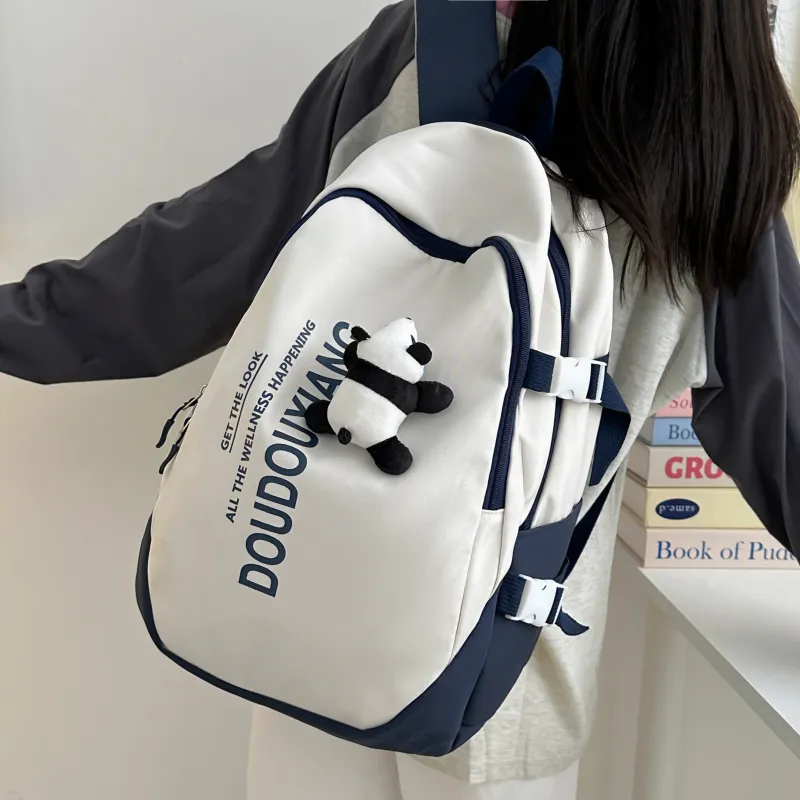 Dusen Kangaroo Nylon Backpack Unisex Black/Burgundy/Royal Blue-16