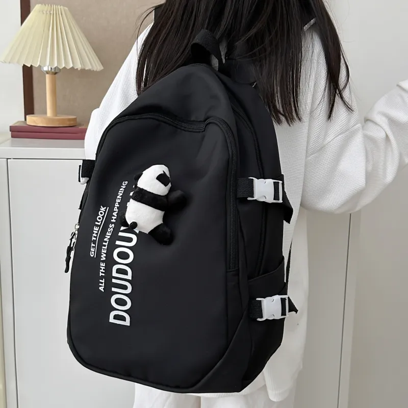 Dusen Kangaroo Nylon Backpack Unisex Black/Burgundy/Royal Blue-3