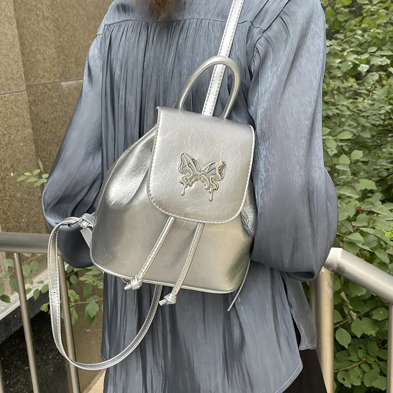 Dusen Kangaroo PU Backpack Women's Silver/Black/Gold/Ecru-4
