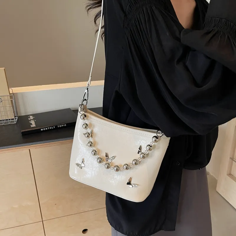 Dusen Kangaroo PU Shoulder Bag, Crossbody Bag, Handbag Unisex Ecru/Silver/Black/Burgundy-2
