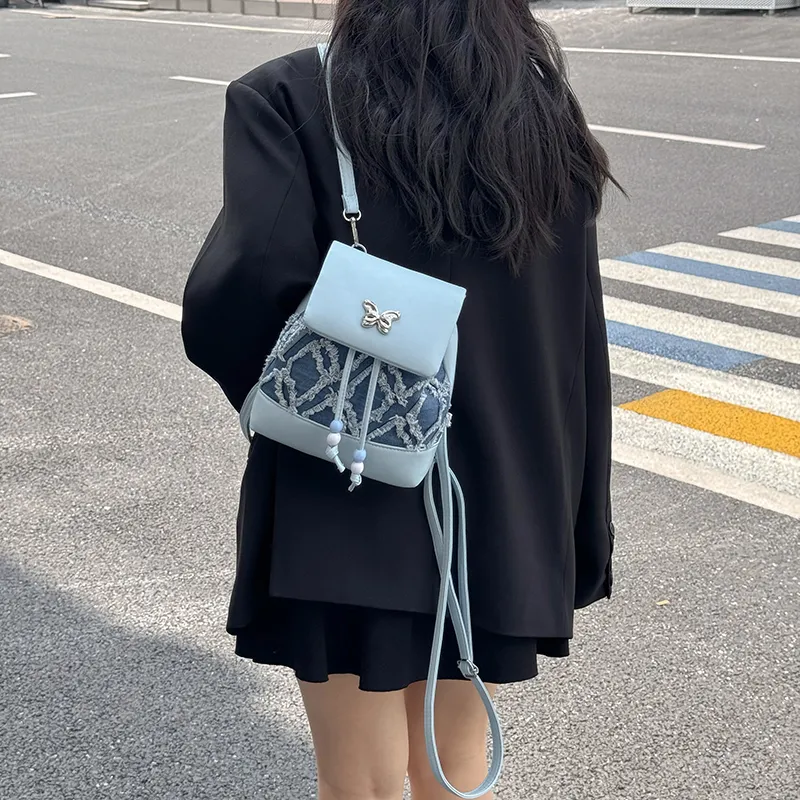 Dusen Kangaroo PU Small Backpack Regular Women's White Black Blue Pink-14