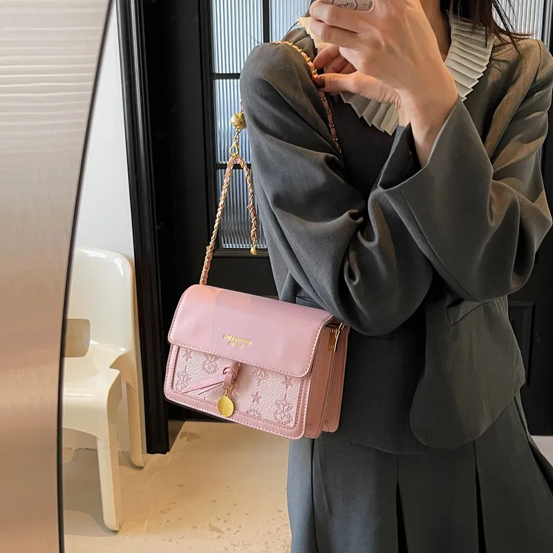 Dusen Kangaroo PU Crossbody Bag Women's Black/Ecru/Pink-14