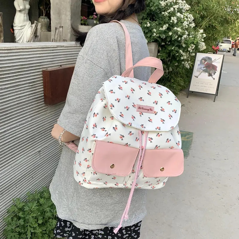 Dusen Kangaroo Nylon Backpack Regular Women's Pink-2