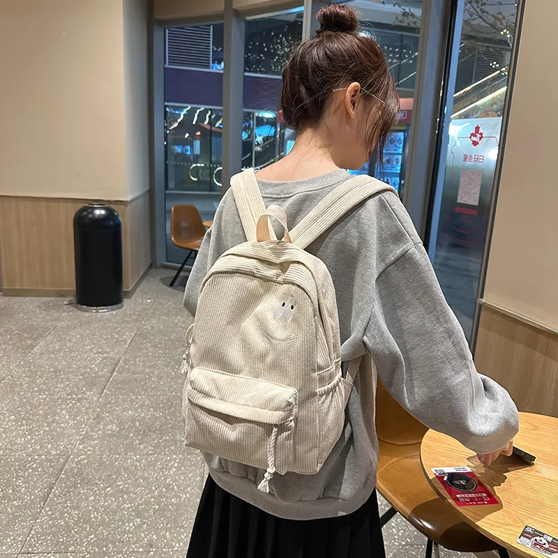 Dusen Kangaroo Corduroy Backpack Women's Black/White/Dark Brown/Green-9