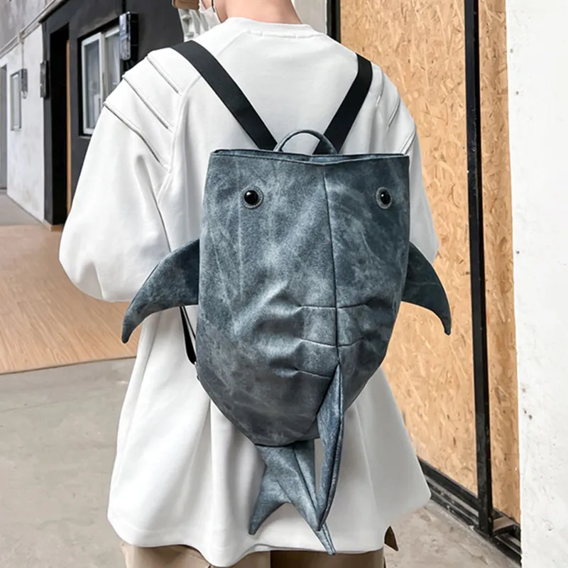 Dusen Kangaroo Denim Backpack Unisex Light Gray/Dark Gray/Blue/Coffee-9