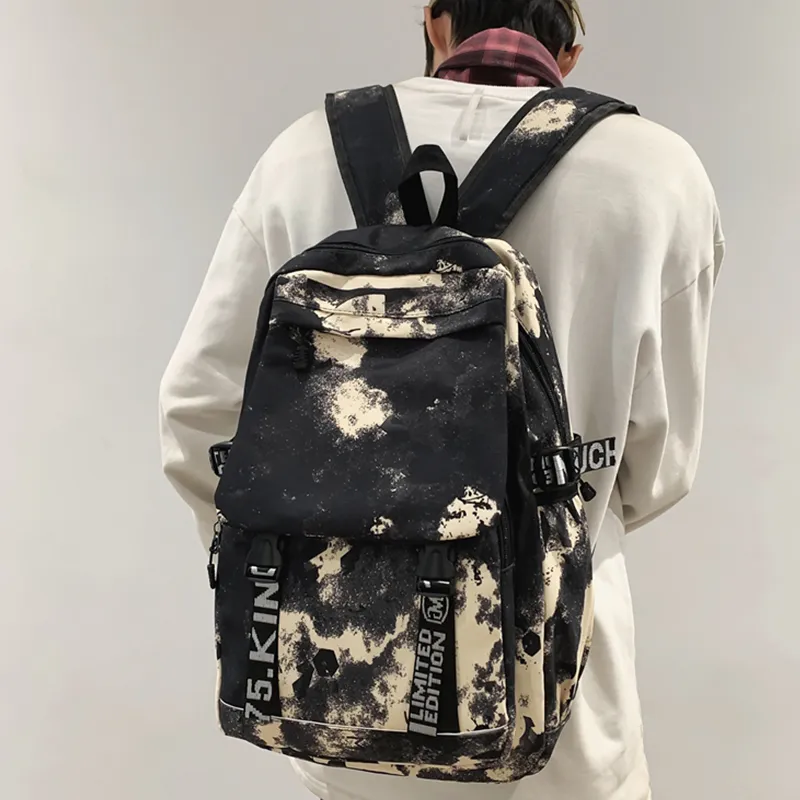 Dusen Kangaroo Nylon Backpack Unisex Gray/Black/White/Blue-7