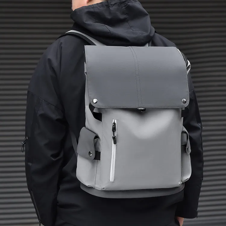 Dusen Kangaroo Abrasion Resistant Material Backpack Unisex Black/Gray/Light Gray-3
