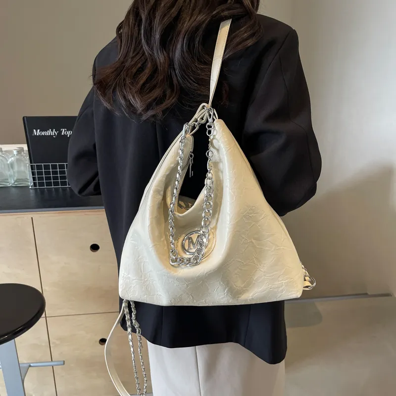 Dusen Kangaroo PU Shoulder Bag, Crossbody Bag Unisex Ecru/Silver/Black/Brown-6