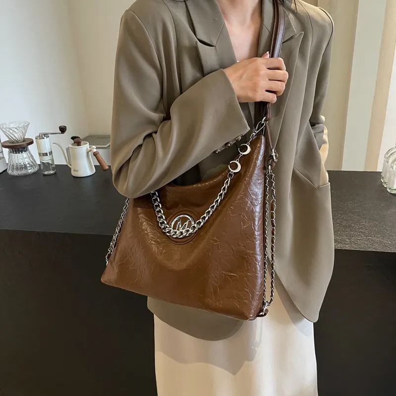 Dusen Kangaroo PU Shoulder Bag, Crossbody Bag Unisex Ecru/Silver/Black/Brown-25