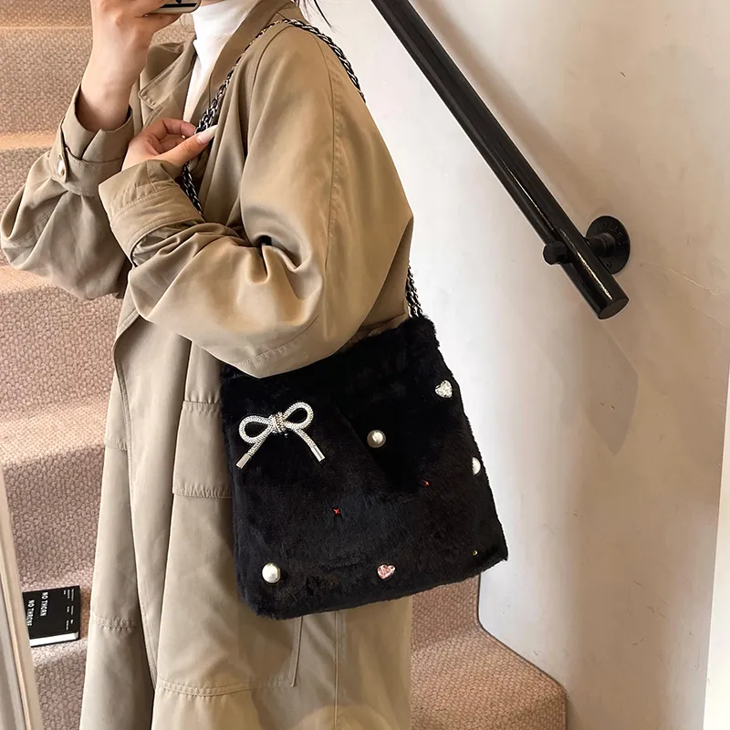 Dusen Kangaroo Plush Portable Crossbody Bag, Shoulder Bag Women's Ecru/Gray/Black/Khaki-20