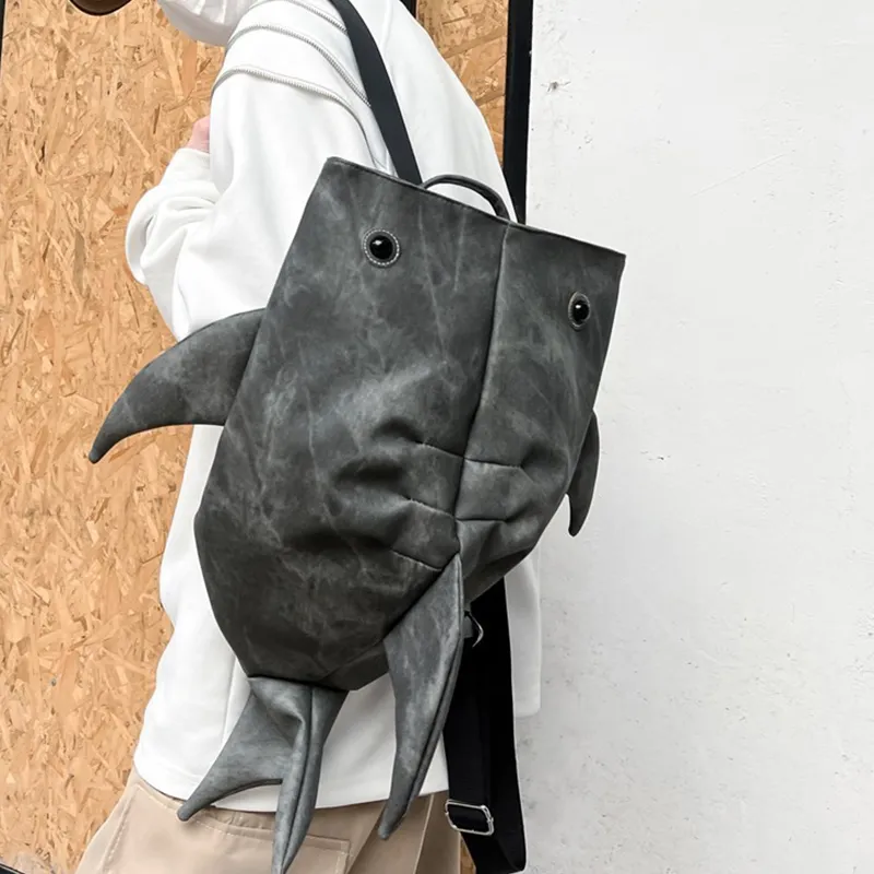 Dusen Kangaroo Denim Backpack Unisex Light Gray/Dark Gray/Blue/Coffee-5
