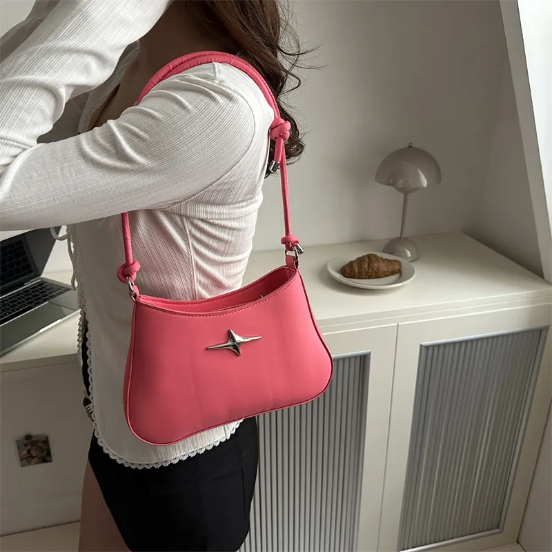 Dusen Kangaroo PU Shoulder Bag Regular Women's White/Black/Khaki/Green/Pink/Brown-3