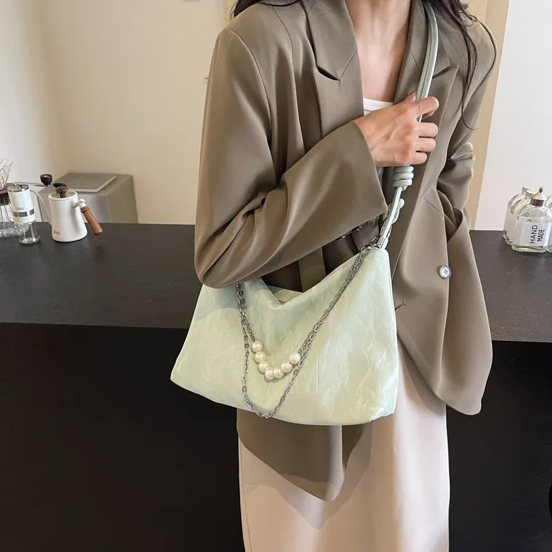 Dusen Kangaroo PU Tote Bag, Shoulder Bag Regular Women's Ecru/Silver/Black/Green-24