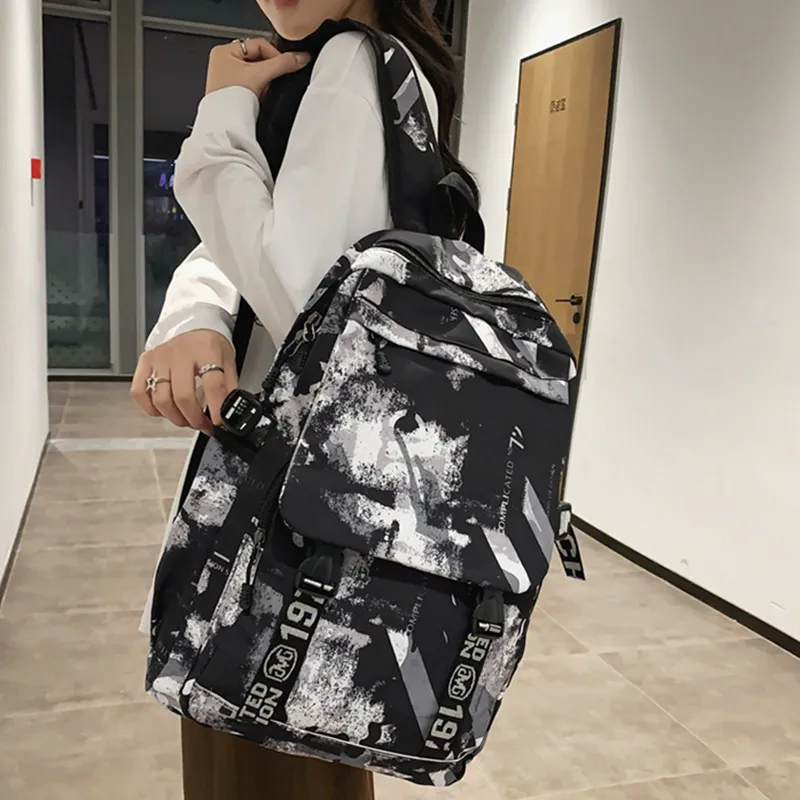 Dusen Kangaroo Nylon Backpack Unisex Gray/Black/White/Blue-5