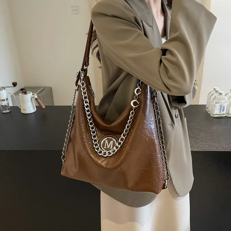 Dusen Kangaroo PU Shoulder Bag, Crossbody Bag Unisex Ecru/Silver/Black/Brown-26