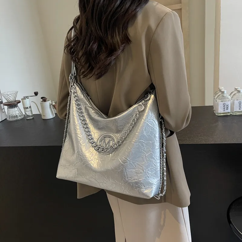 Dusen Kangaroo PU Shoulder Bag, Crossbody Bag Unisex Ecru/Silver/Black/Brown-9
