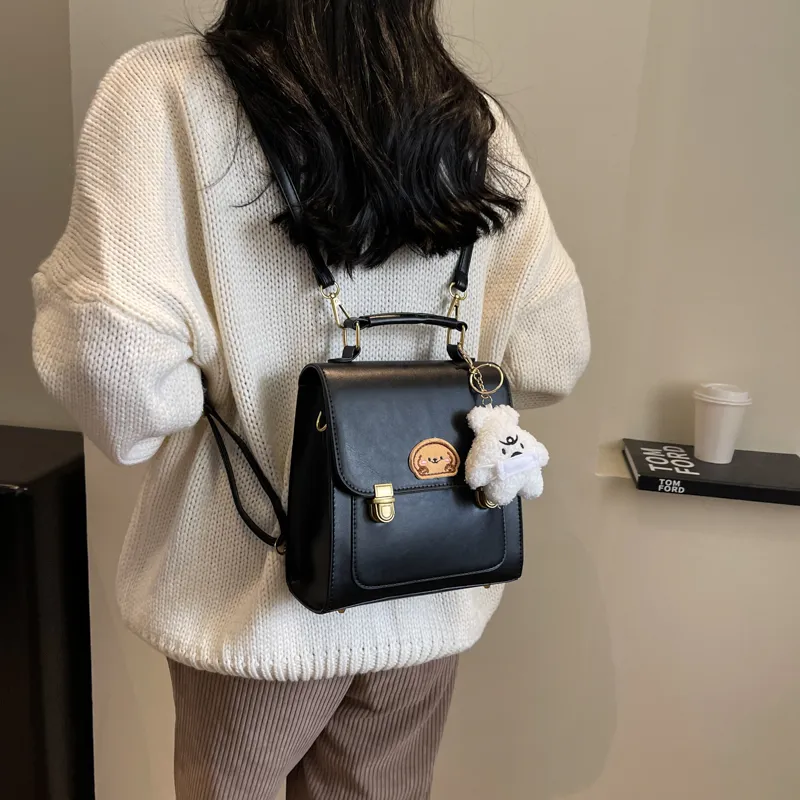 Dusen Kangaroo PU Backpack Regular Women's Coffee/Brown/Black-18