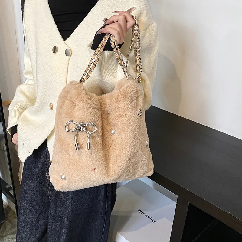 Dusen Kangaroo Plush Portable Crossbody Bag, Shoulder Bag Women's Ecru/Gray/Black/Khaki-24