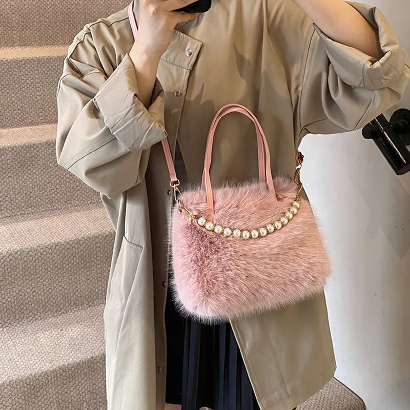 Dusen Kangaroo Plush Shoulder Bag, Crossbody Bag, Handbag Women's Ecru/Black/Coffee-11