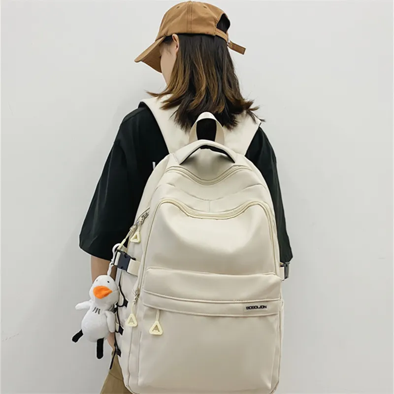 Dusen Kangaroo Nylon Fabric Backpack Large Size Unisex White/Black/Red/Blue-3