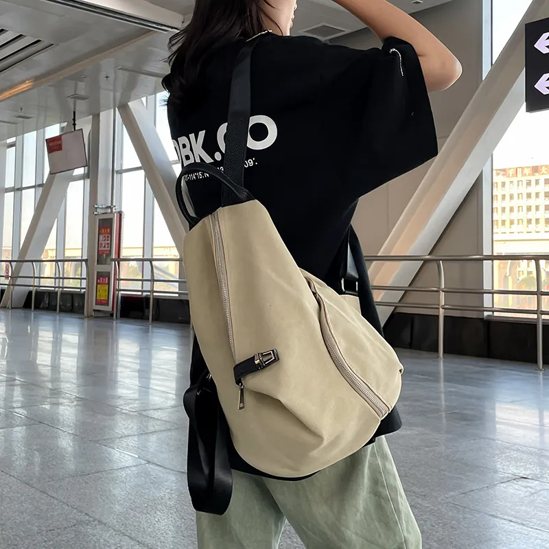 Dusen Kangaroo Canvas Backpack Regular Unisex Black/Beige/Khaki-4